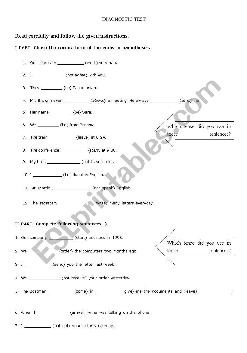 Diagnostic Test worksheet