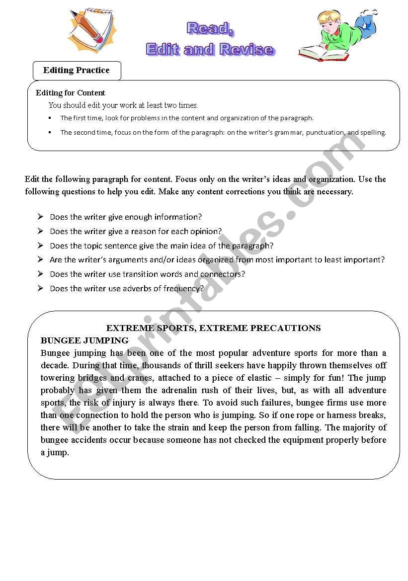 Read Edit and Revise worksheet