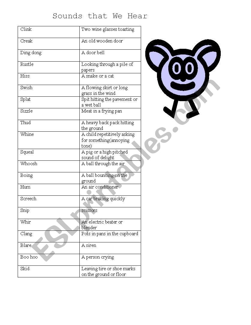 Names of sounds that we hear worksheet