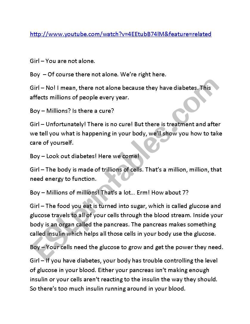 Diabetes video and transcript worksheet