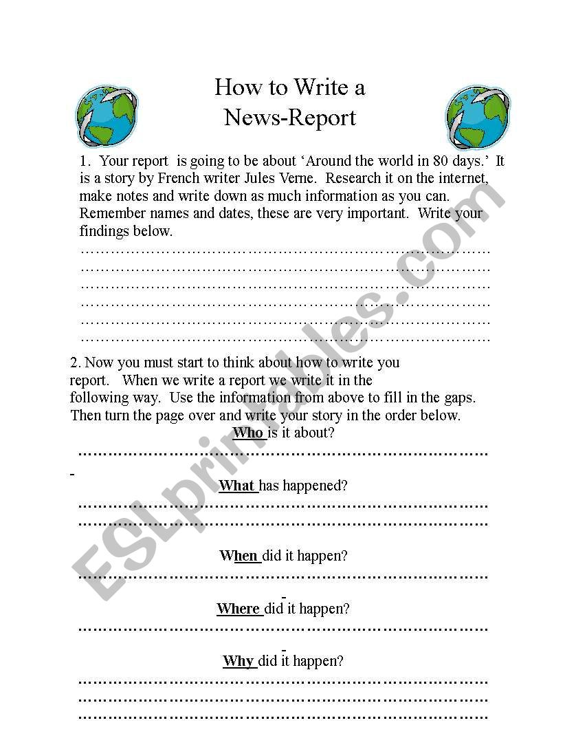 writing a news report worksheet