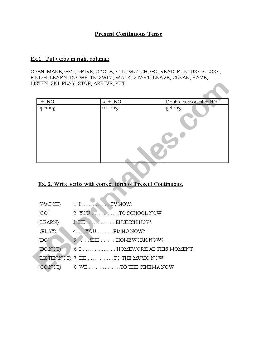 Present Continuous worksheet