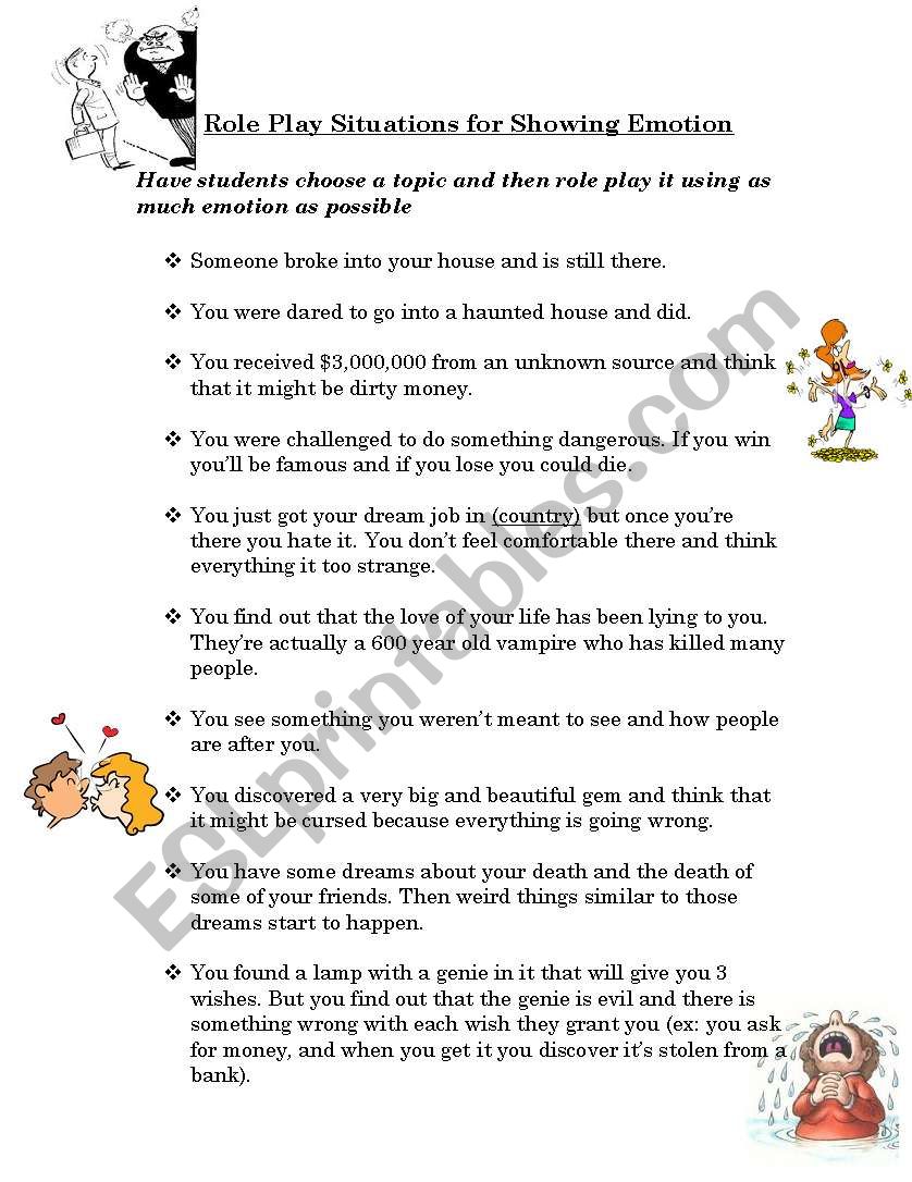 Emotion Role Play Situations worksheet