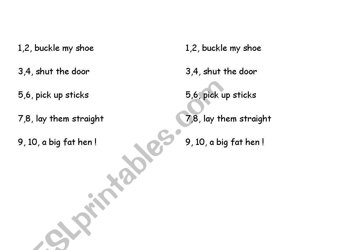 1,2, Buckle my Shoe worksheet