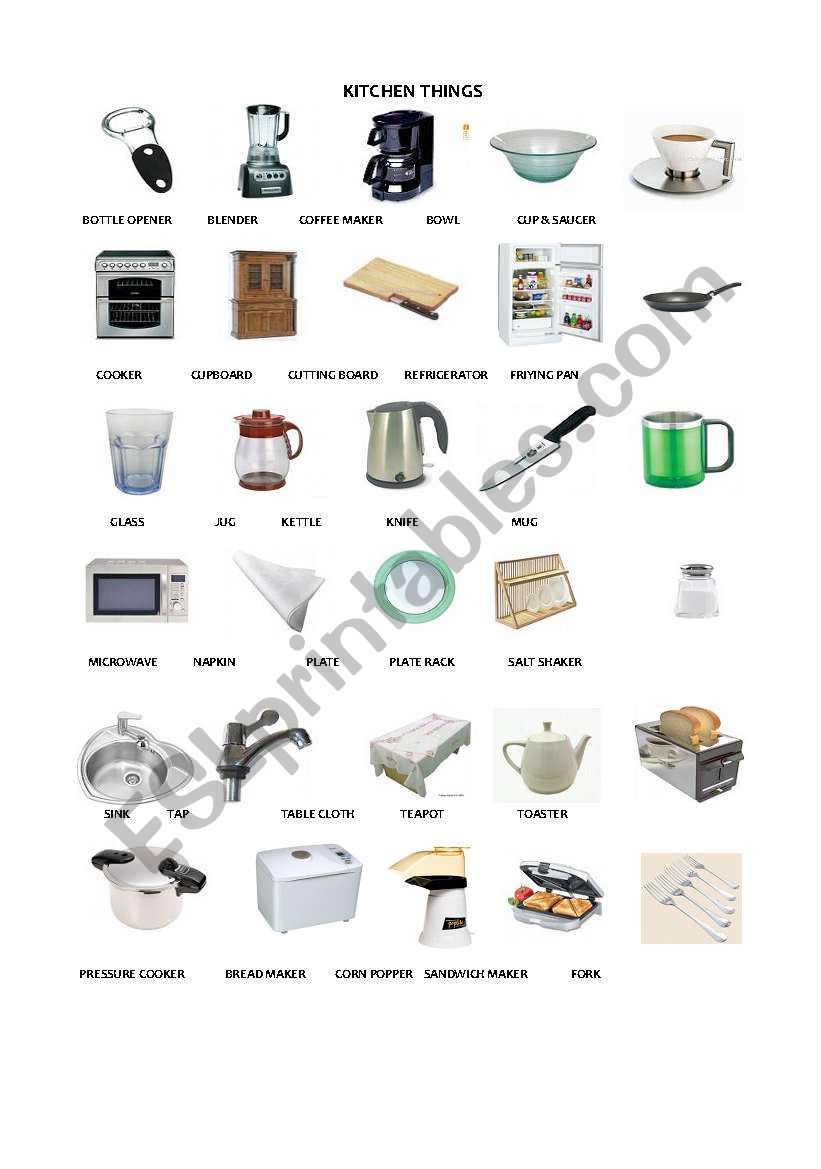 Kitchen things worksheet