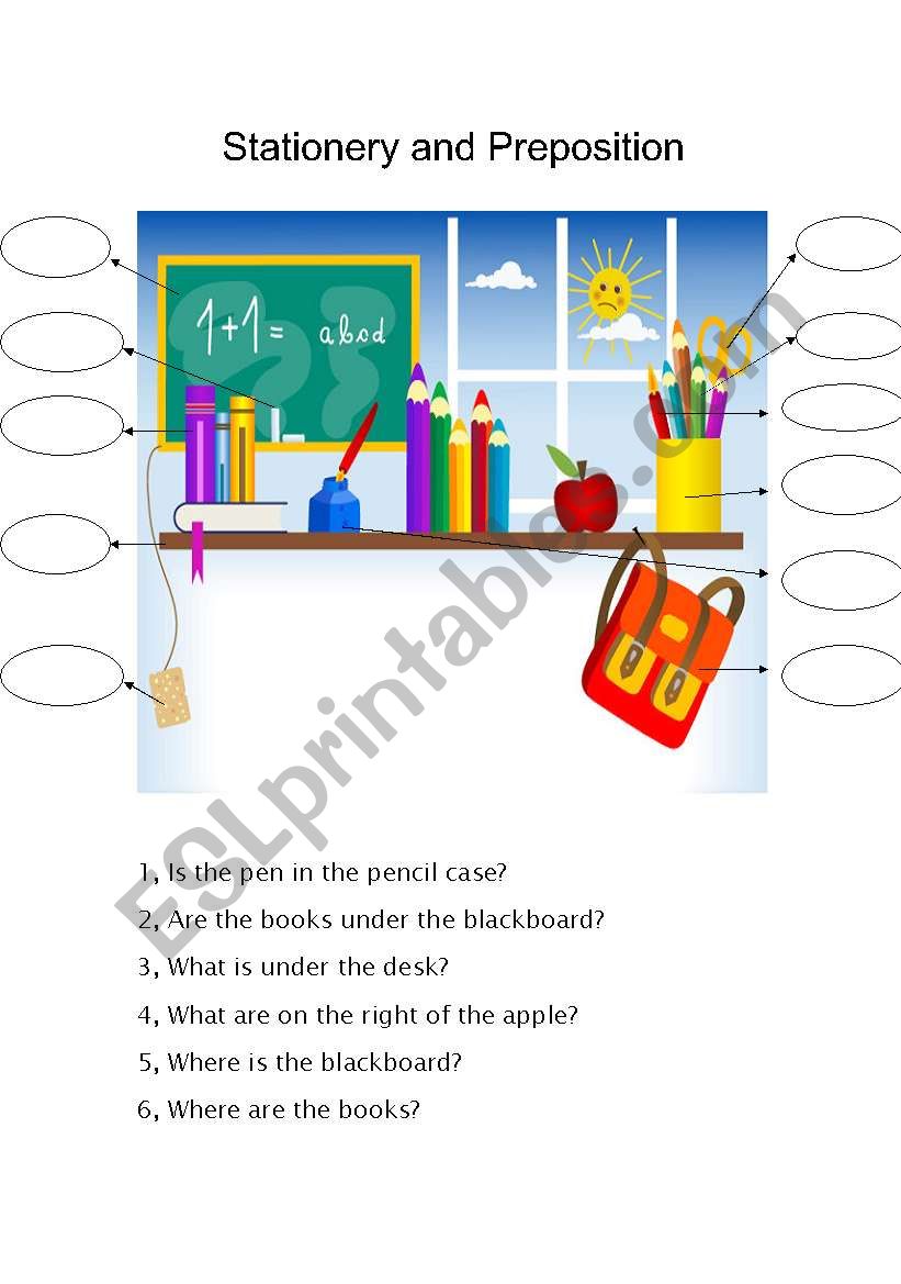 stationery and preposition worksheet