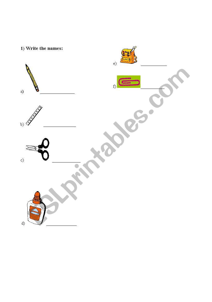 classroom objects worksheet