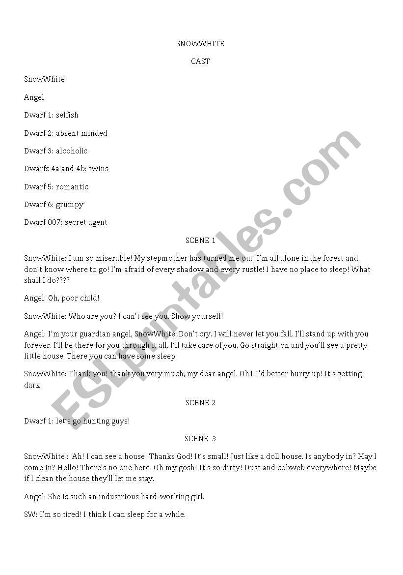 SnowWhite Christmas Pantomime worksheet