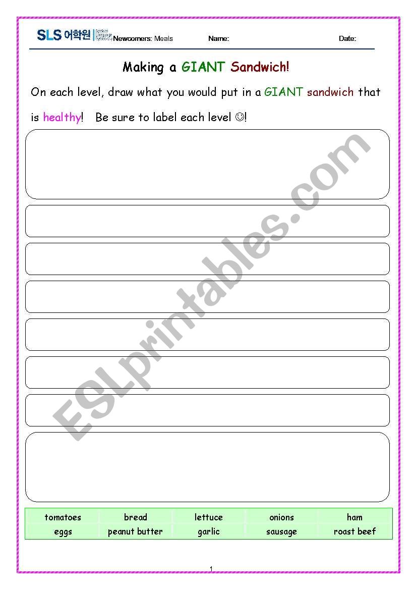 Make a sandwich worksheet