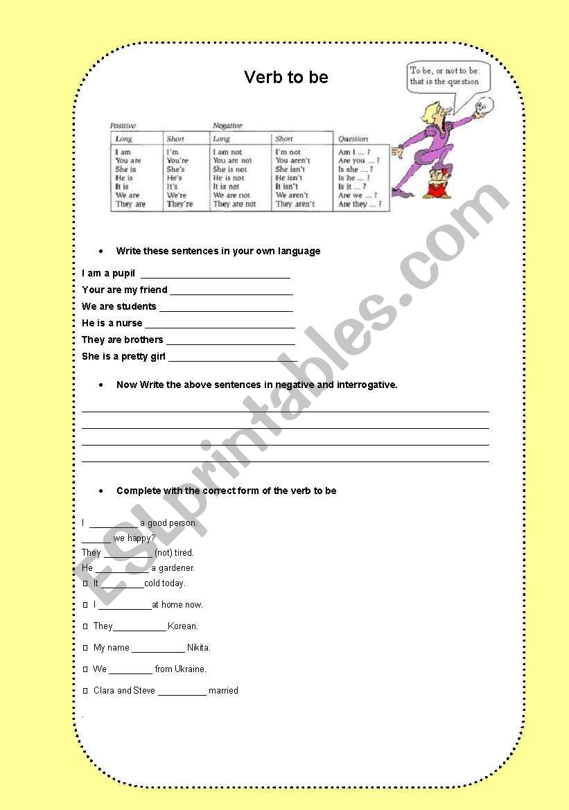 Verb to be worksheet