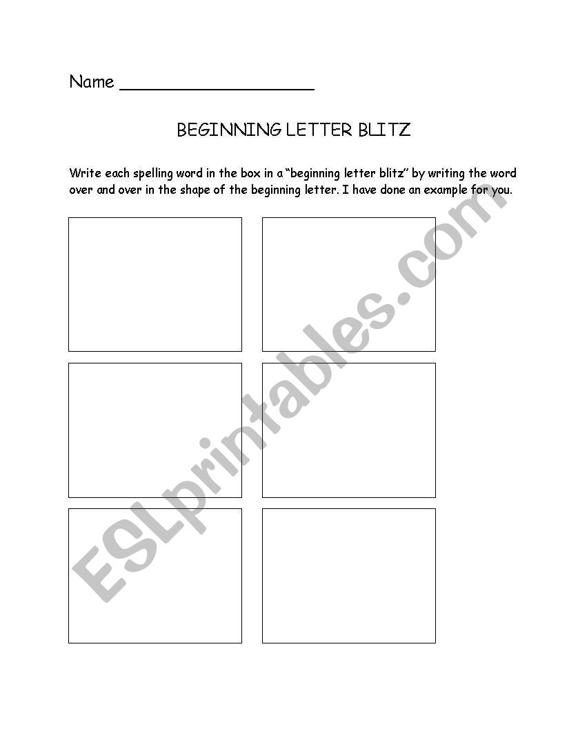 Beginning Letter Blitz worksheet