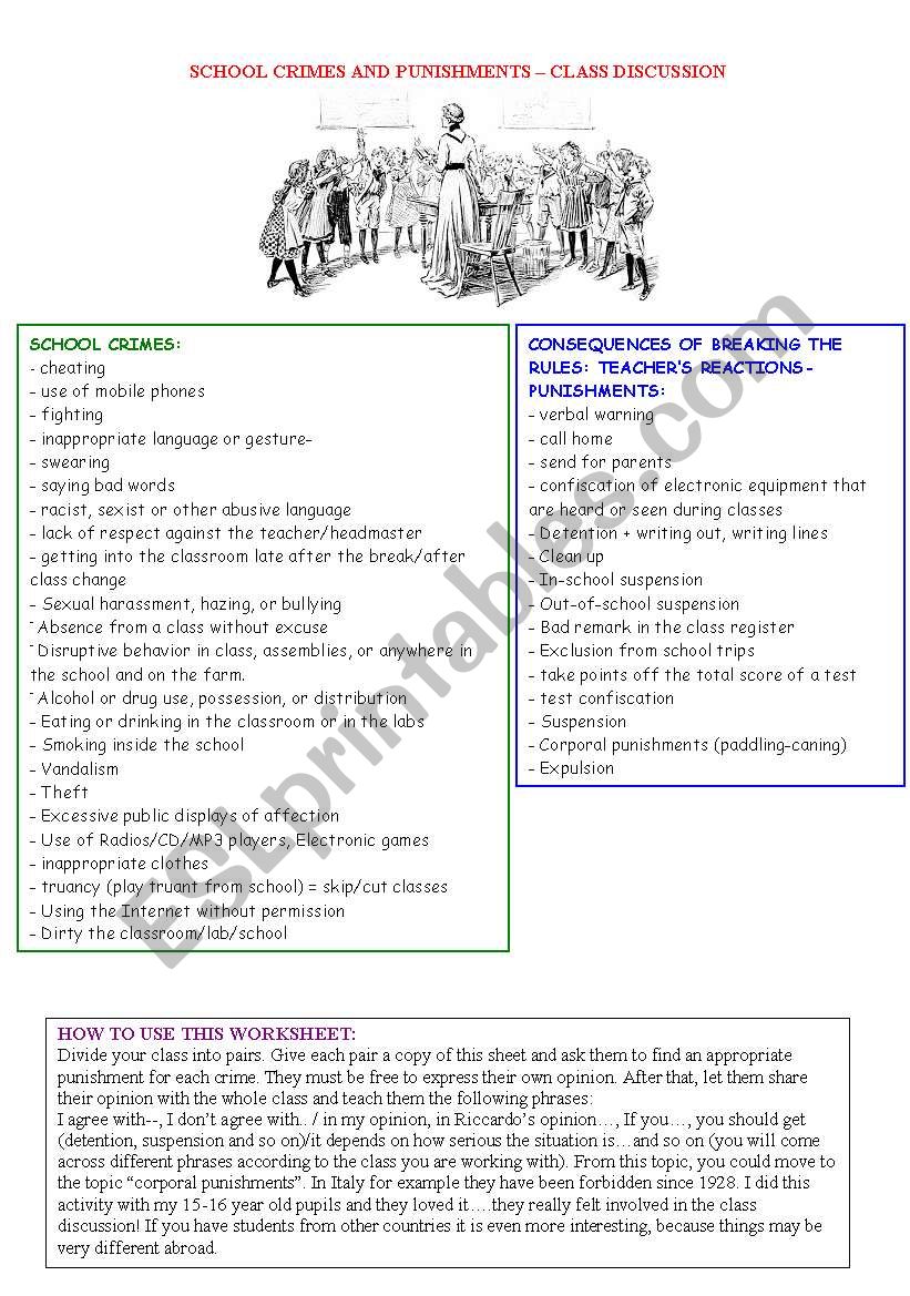 School crimes and punishments - ESL worksheet by chiaras Pertaining To In School Suspension Worksheet