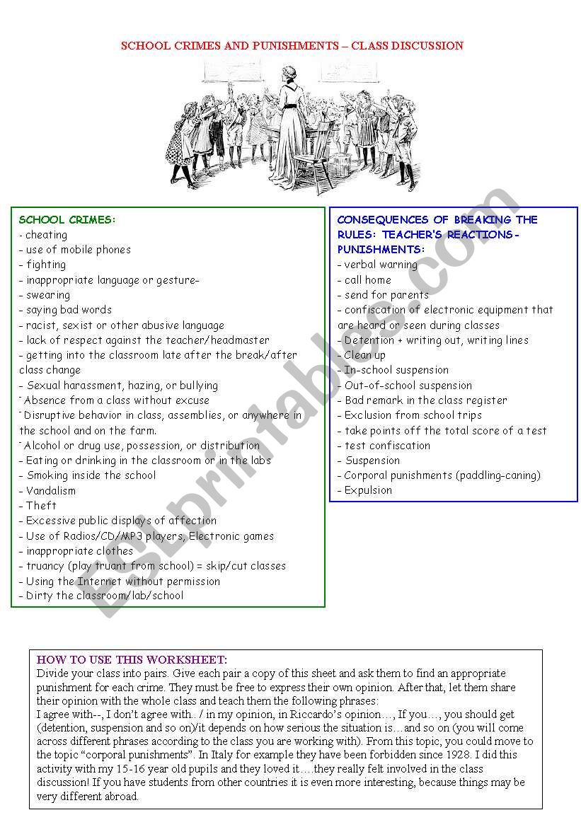 School crimes and punishments worksheet