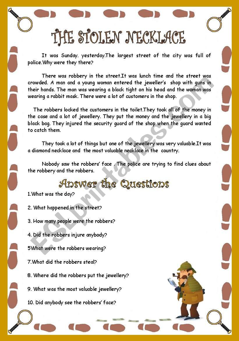 dedective story worksheet