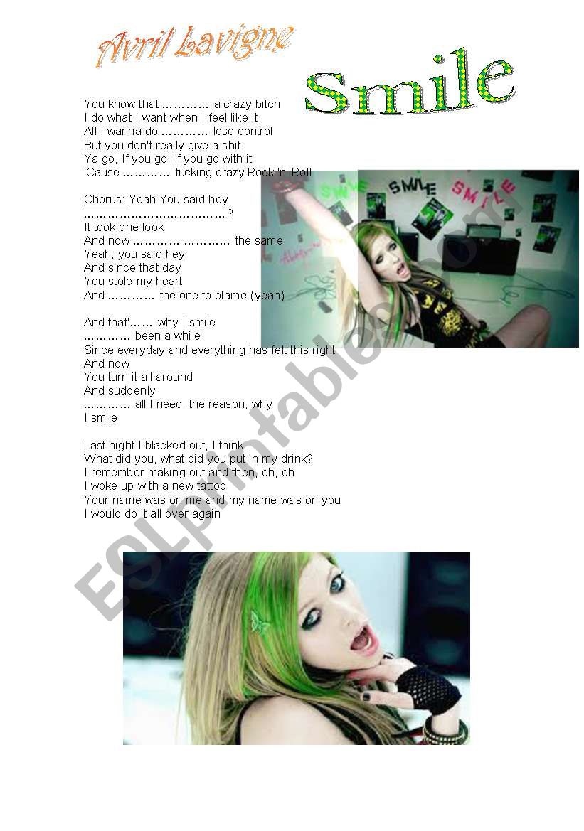 Song Smile - Avril (to be) worksheet