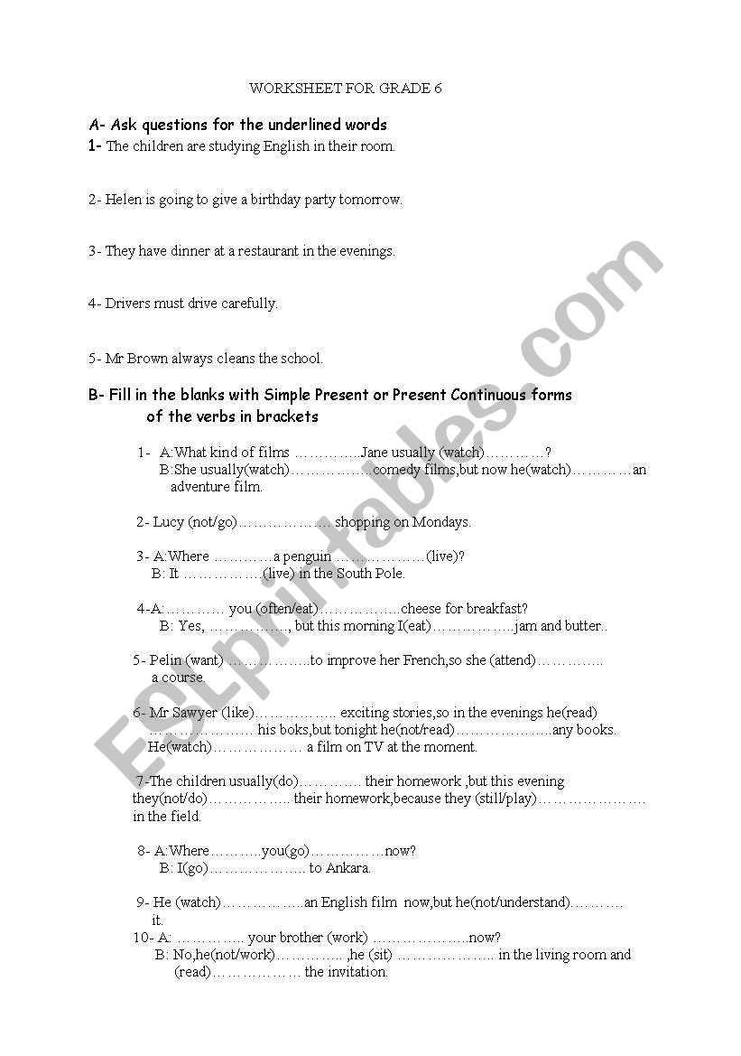 Revision worksheet