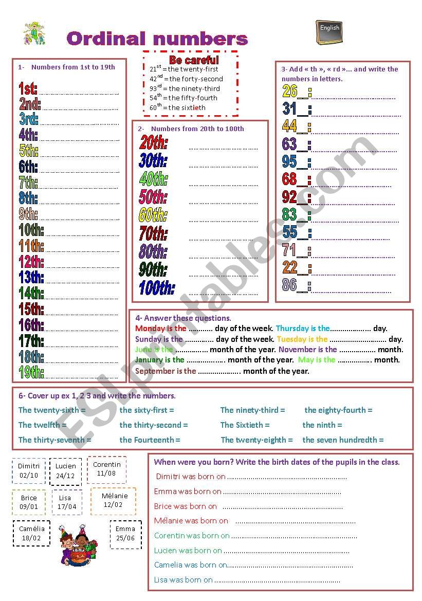 ordinal numbers from 1st to 100th