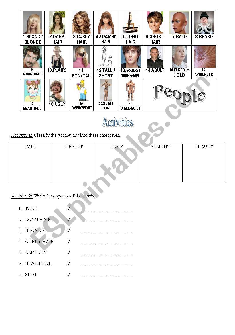 PEOPLES APPEARANCE worksheet