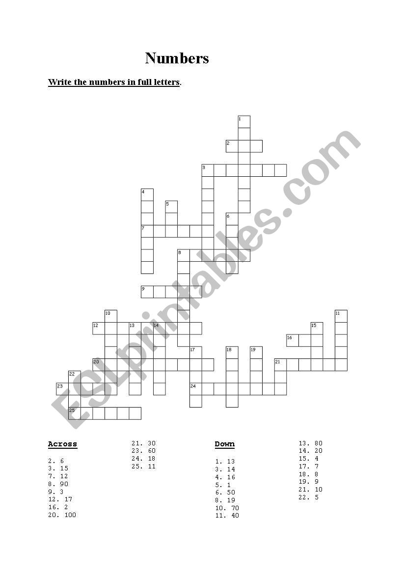 numbers worksheet