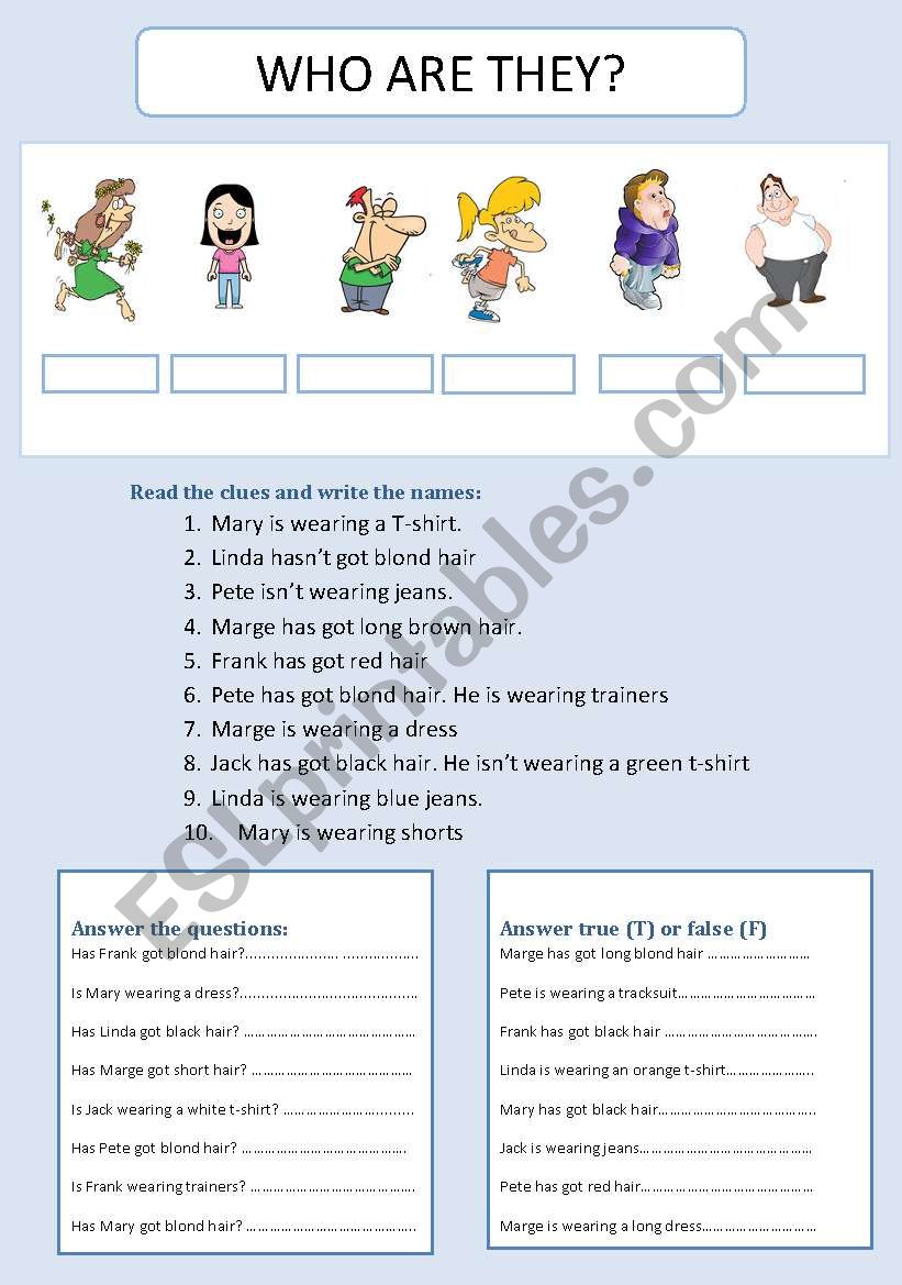 Who are they ? worksheet