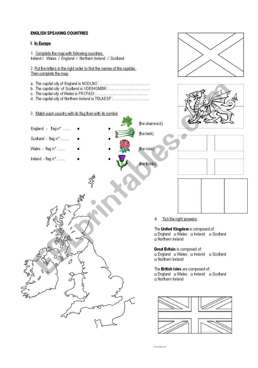 English Speaking countries worksheet