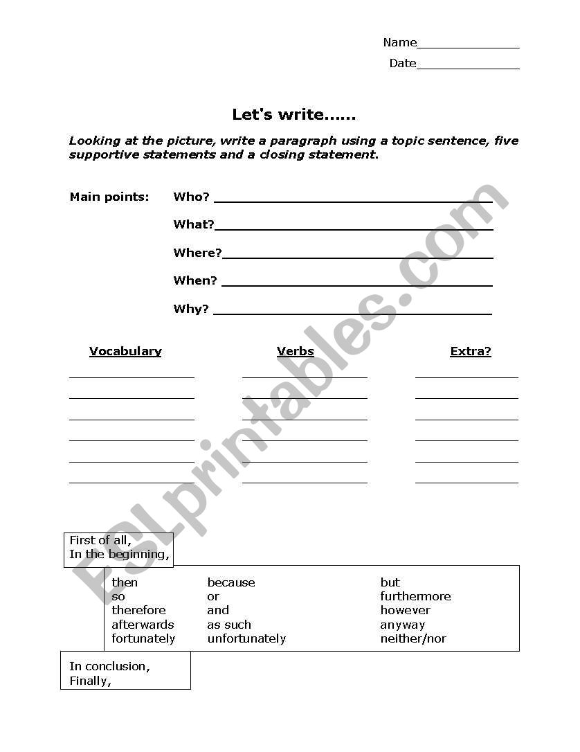 Writing Template worksheet