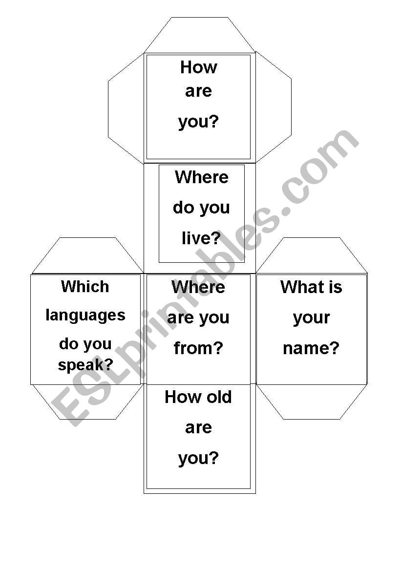 dice with basic questions worksheet