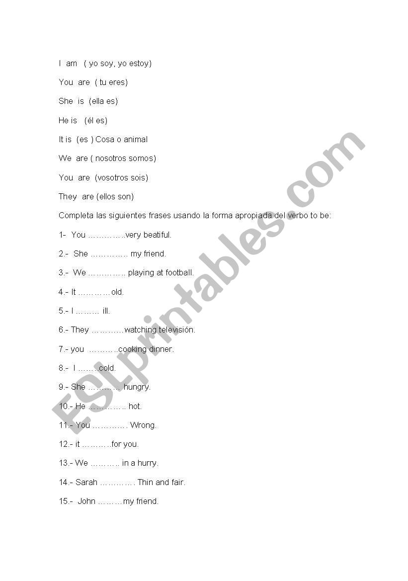 VERB TO BE worksheet