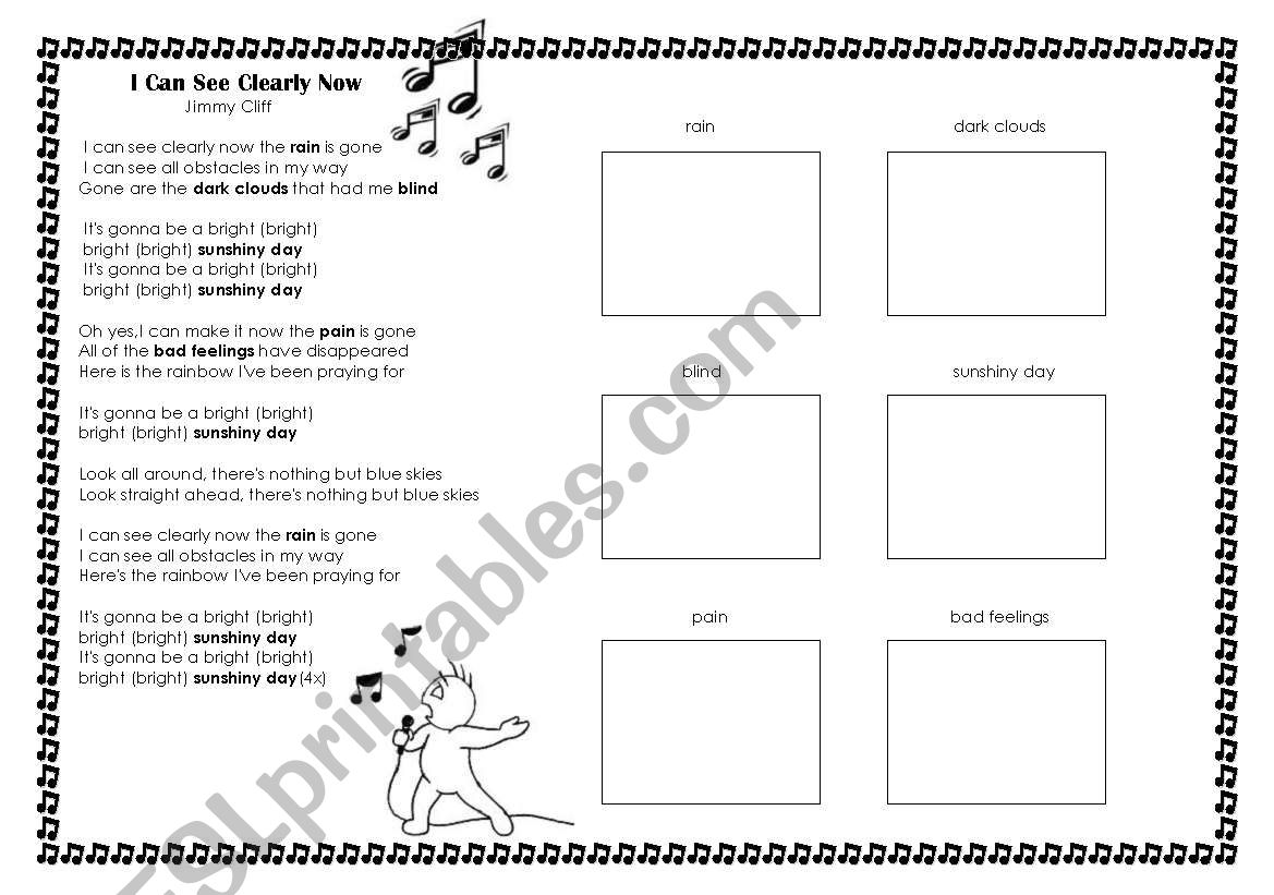 Song: I Can See Clearly Now worksheet