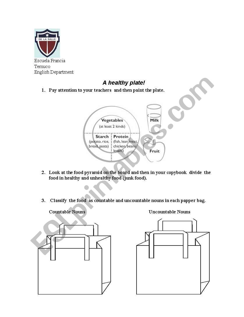 A HEALTHY PLATE worksheet