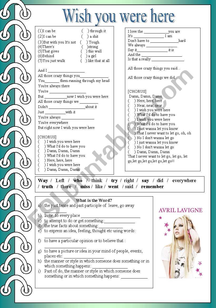 Wish you were here worksheet