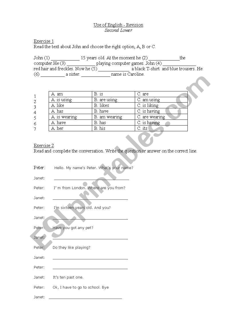 Use of English worksheet