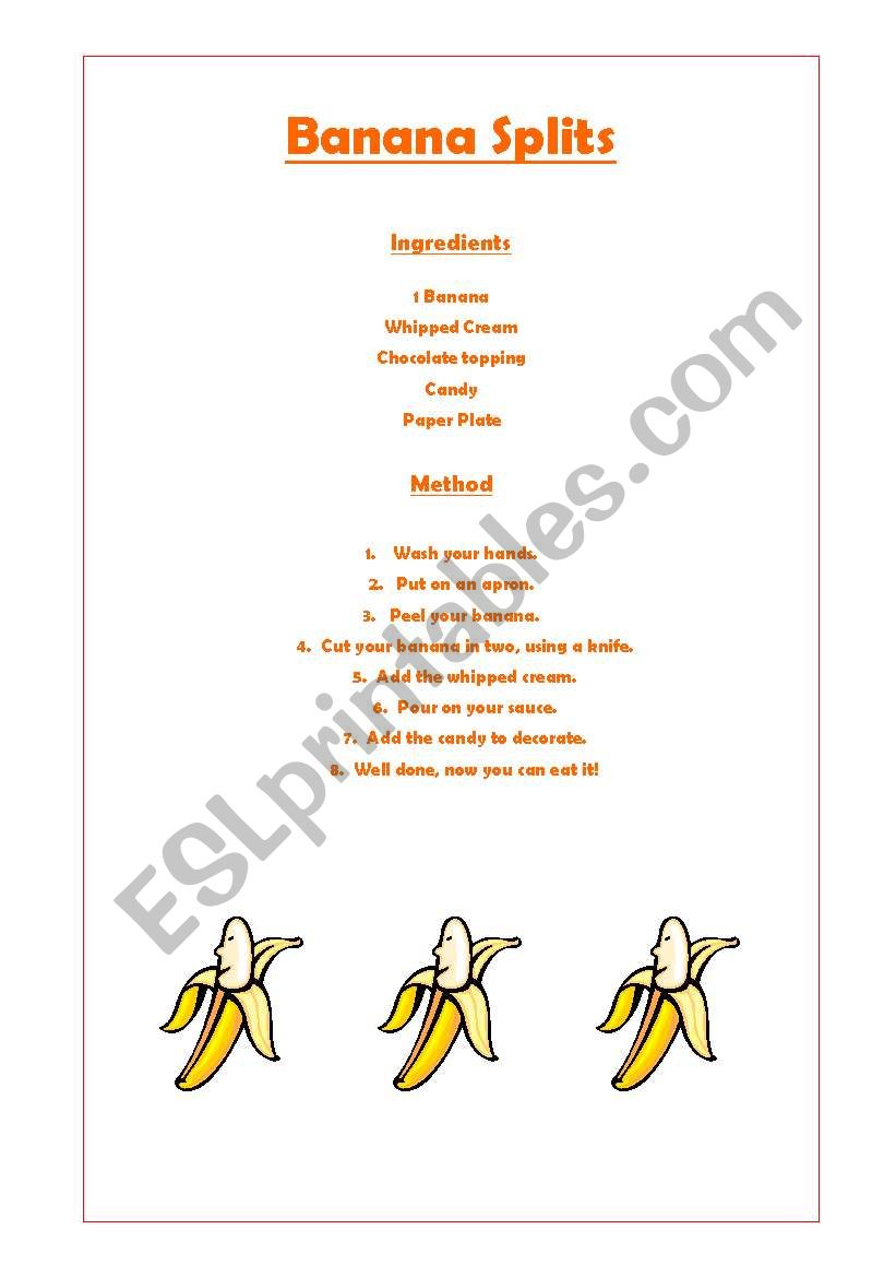 Banana Splits worksheet