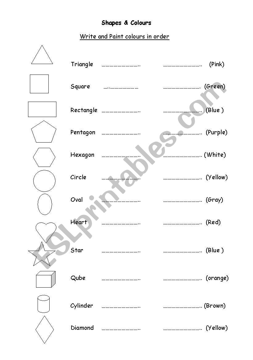 Shape and colors worksheet