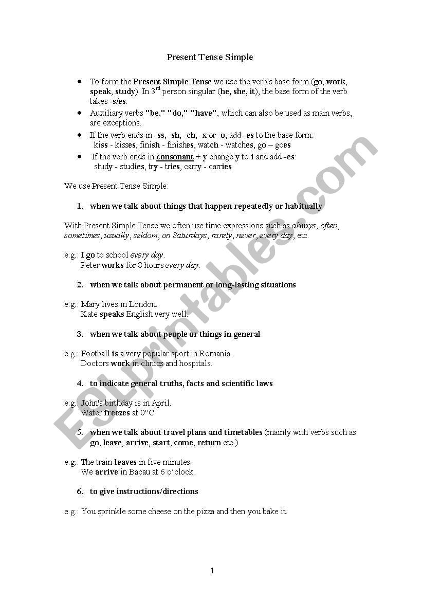 present tense simple worksheet