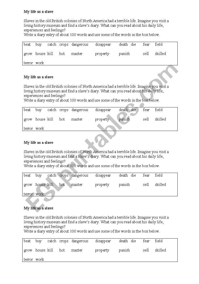 My life as a slave worksheet