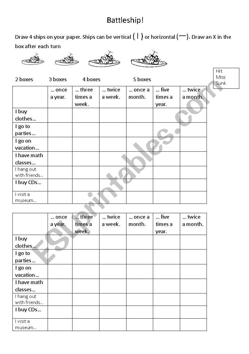 Battleships worksheet