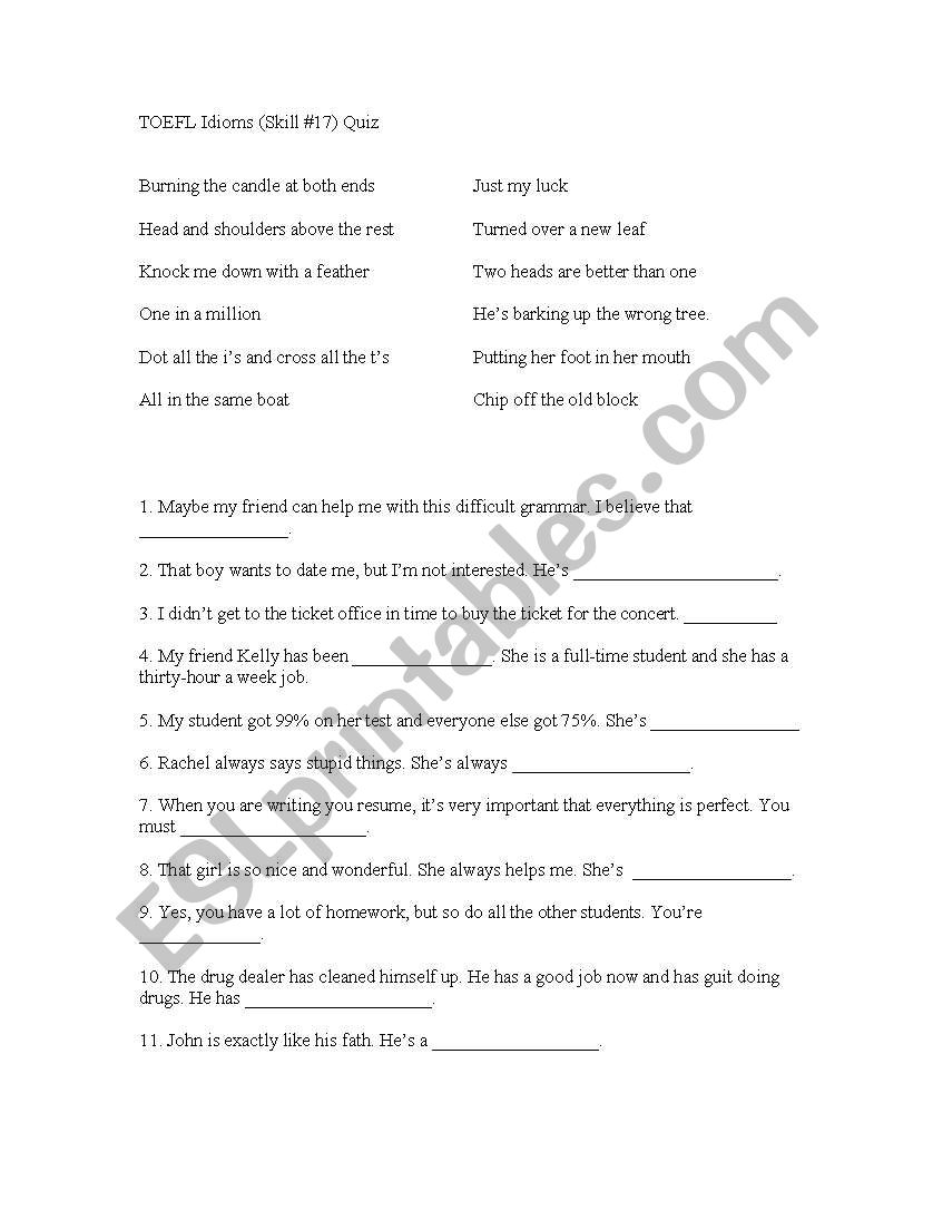 TOEFL  Idioms  worksheet