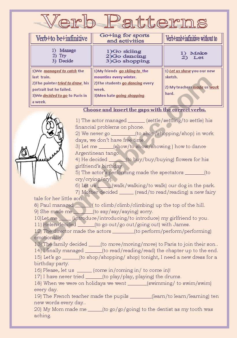 V erb patterns worksheet