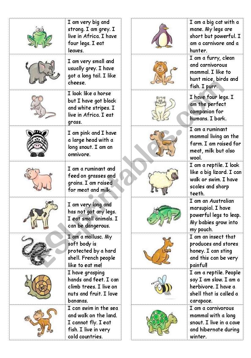 Animals dominoes worksheet