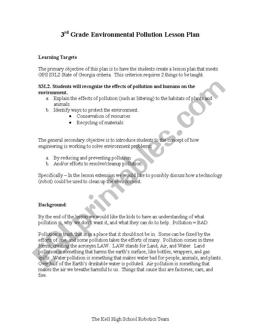 environmnet pollutio  worksheet