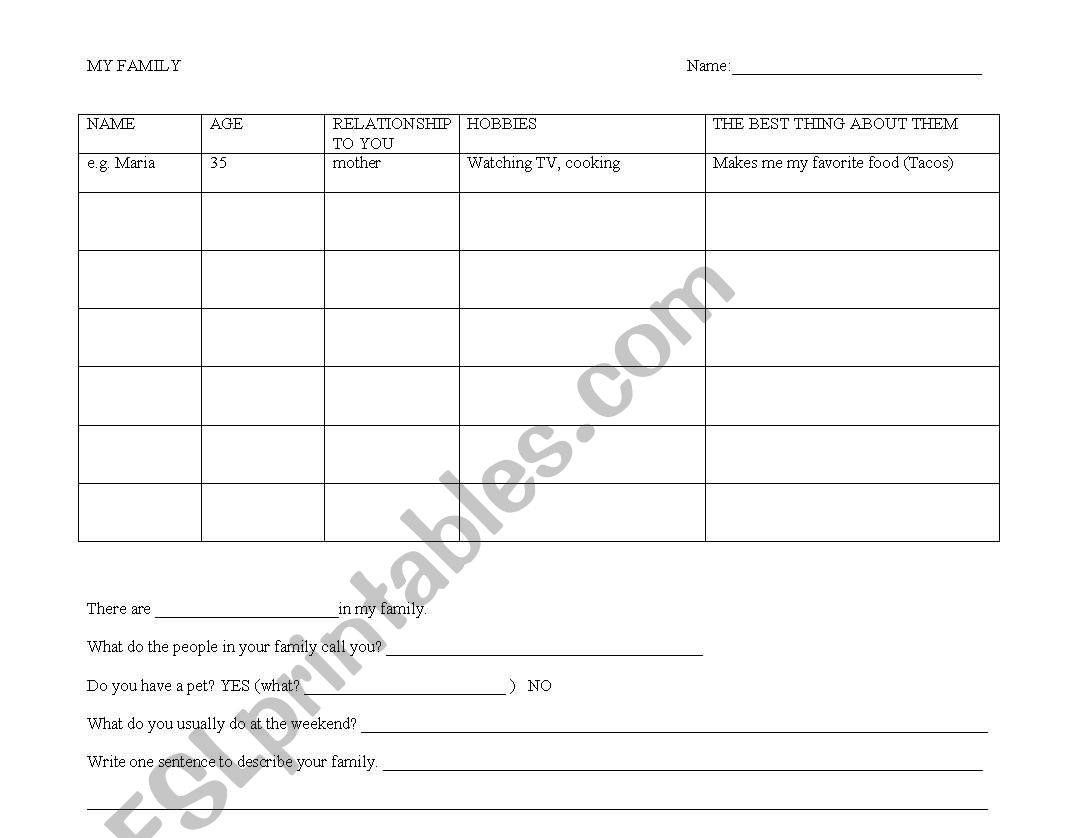 My Family_Questionnaire worksheet