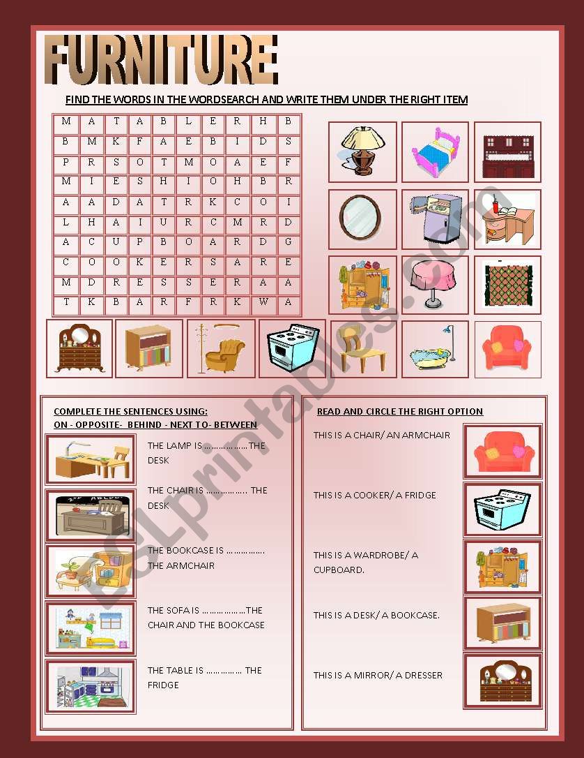 FURNITURE worksheet