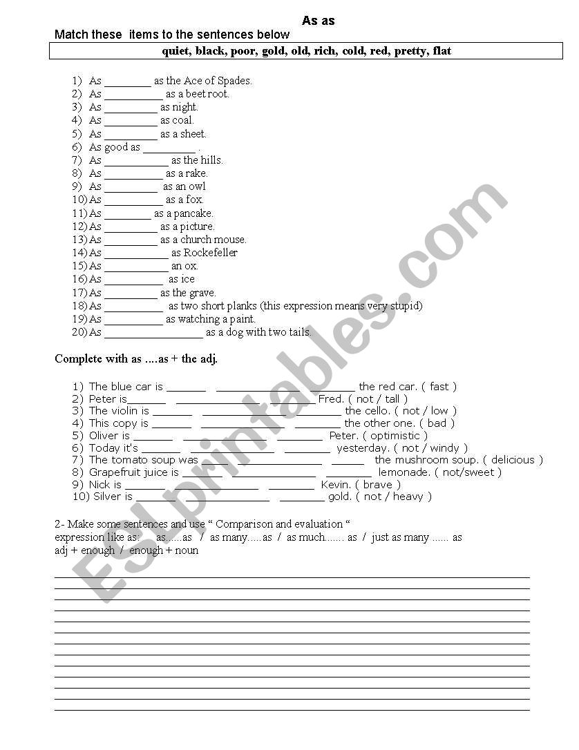 Comparitives as...as worksheet