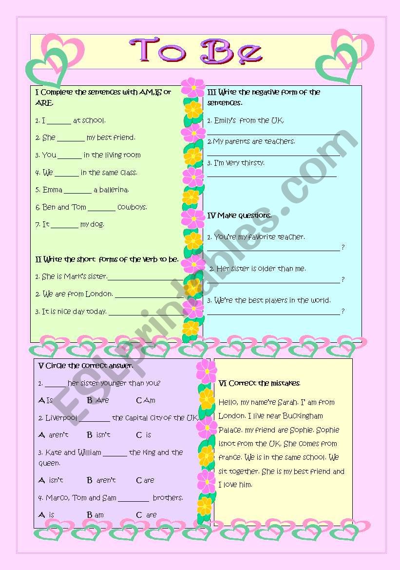 To be : Present form worksheet