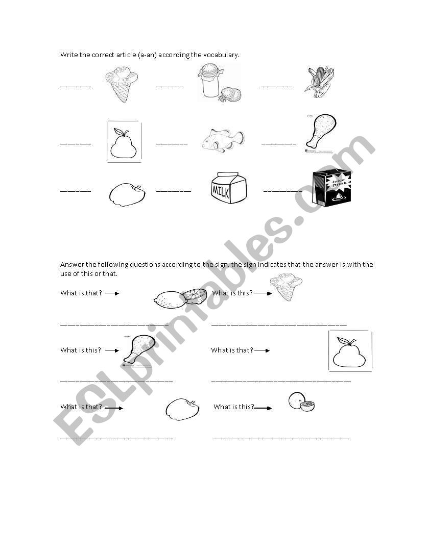 English Worksheets Use Of Articles A Or An And Questions