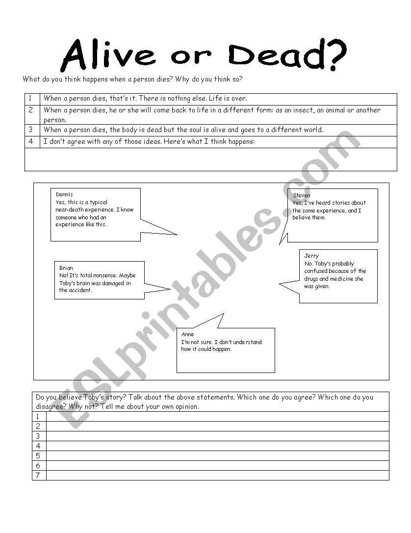 alive or dead01 worksheet