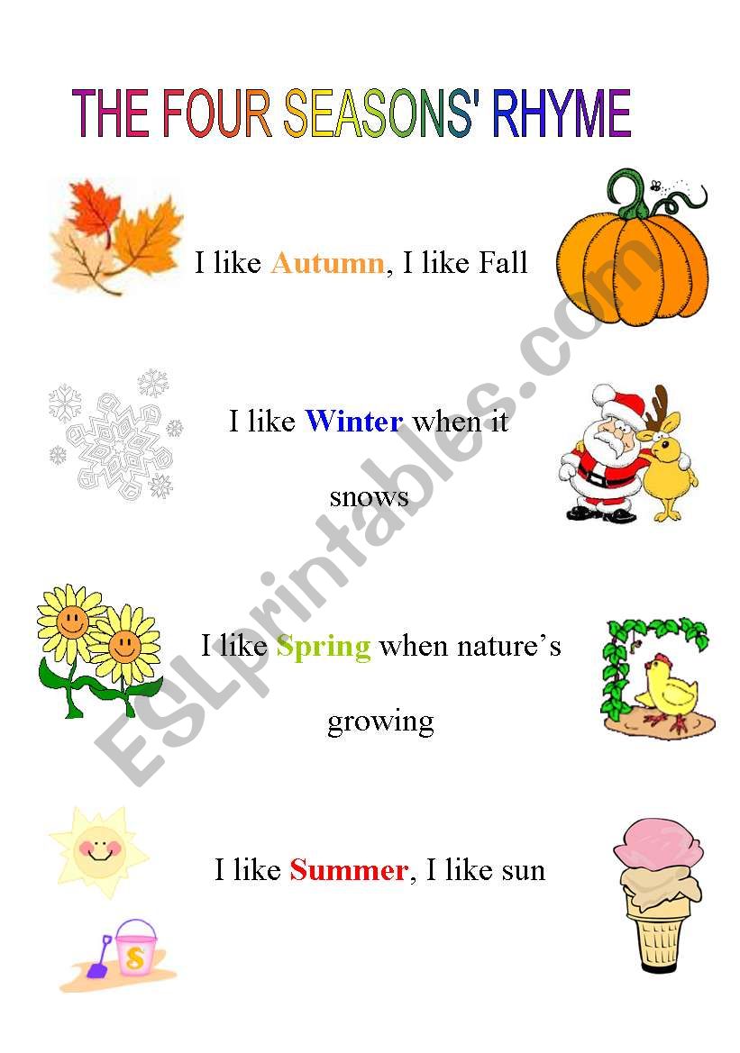 The four seasons rhyme worksheet