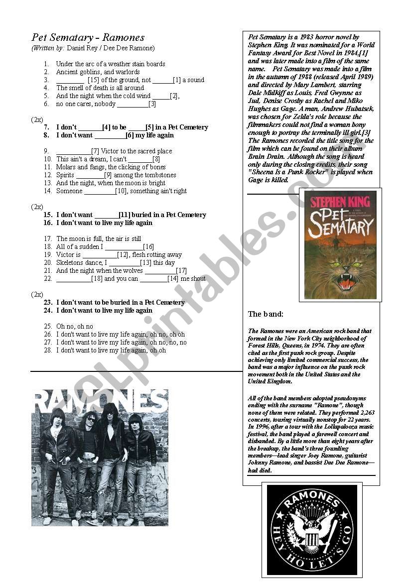 Pet Sematary - Ramones  worksheet