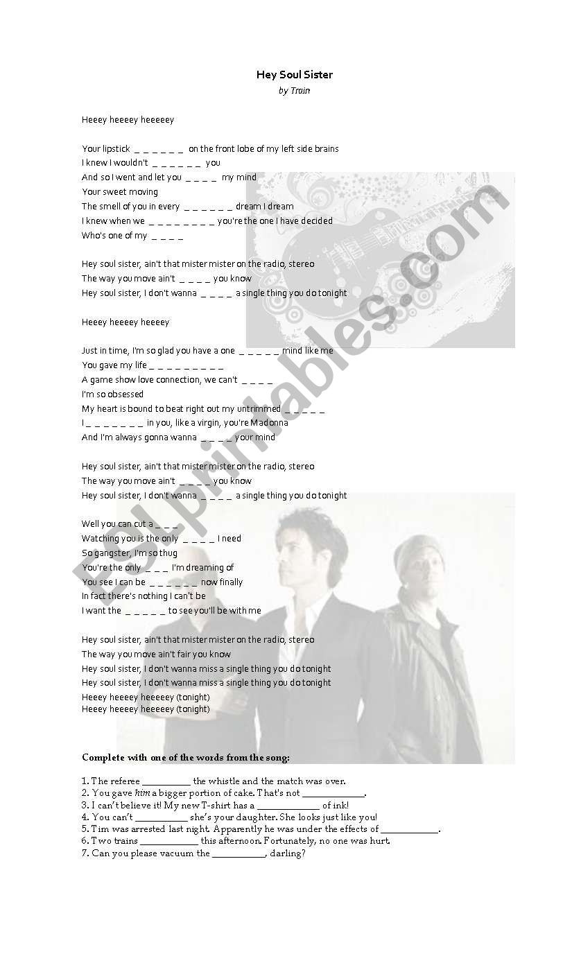 Hey Soul Sister - Song worksheet